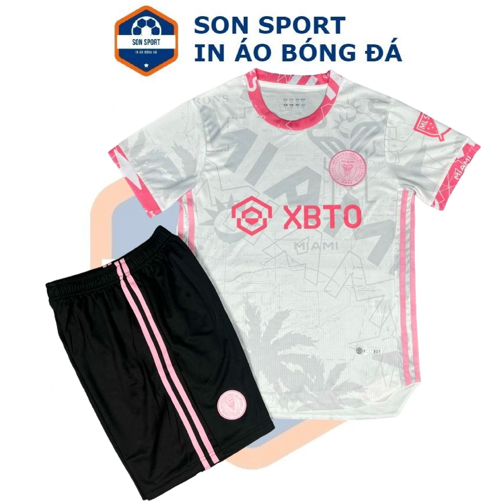 Set quần áo thể thao bóng đá CLB Miami màu trắng cổ hồng chất fex thái mẫu mới