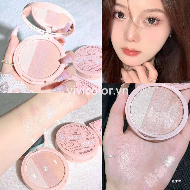 Phấn Bắt Sáng 3 Màu Bạc Hà Lấp Lánh Phù Hợp Với Nhiều Phong Cách Trang Điểm Tự Nhiên