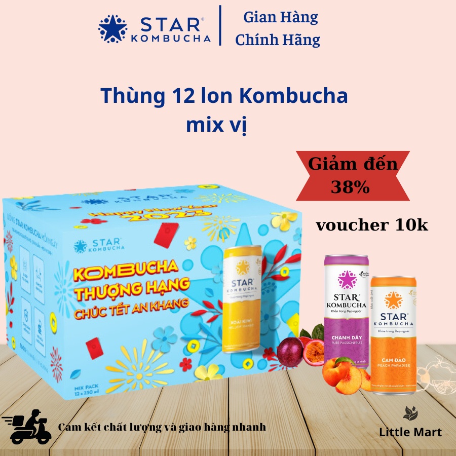 Thùng 12 lon trà lên men STAR KOMBUCHA Mix vị All-in-one (250ml/lon)