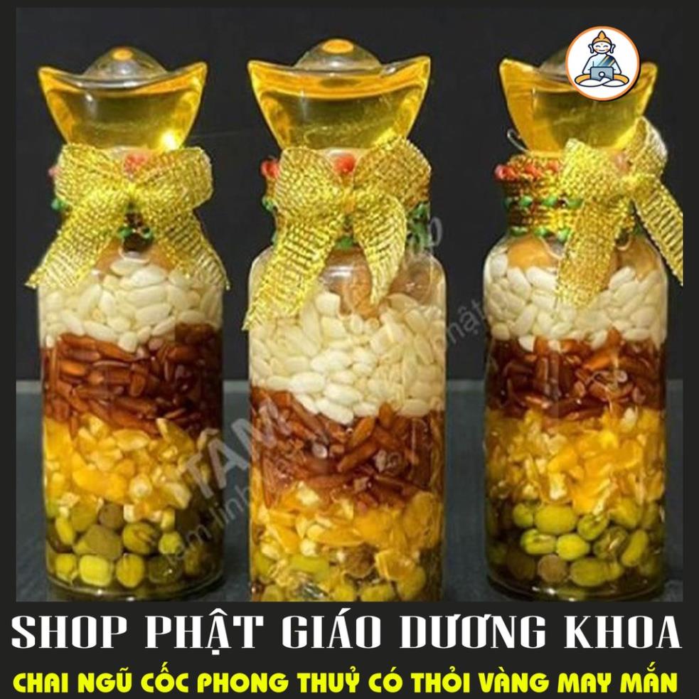 Chai ngũ cốc phong thuỷ của ăn của để bày ban thờ - Kèm Thỏi Vàng thu hút Tài Lộc Dư Giả Cả Năm