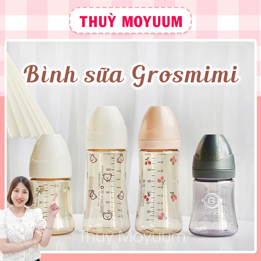 Bình sữa Grosmimi Gấu Olive Cherry 200ml 300ml Hàn quốc tách set không hộp