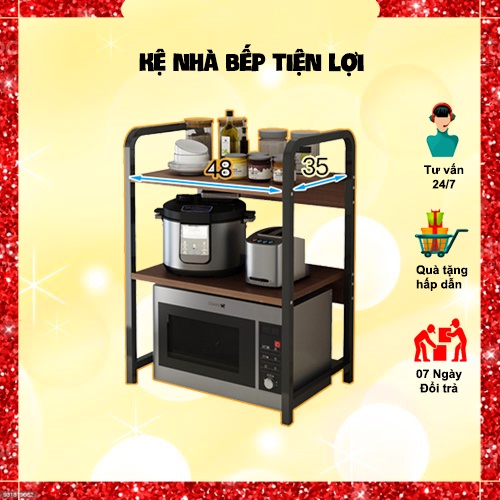 (Sản phẩm hot) Kệ Bếp Đa Năng Đựng Gia Vị Gỗ Đẹp,Kệ Để Lò Vi Sóng Hai Tầng Khung Kim Loại Chắc Chắn