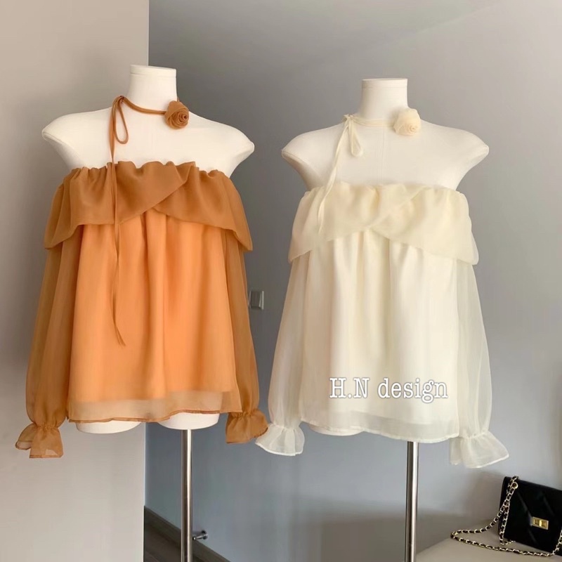 Áo trễ vai voan nữ siêu xinh kèm hoa ở cổ chất mềm mướt không ngứa hàng QC chuẩn loại 1 - hàng có sẵn