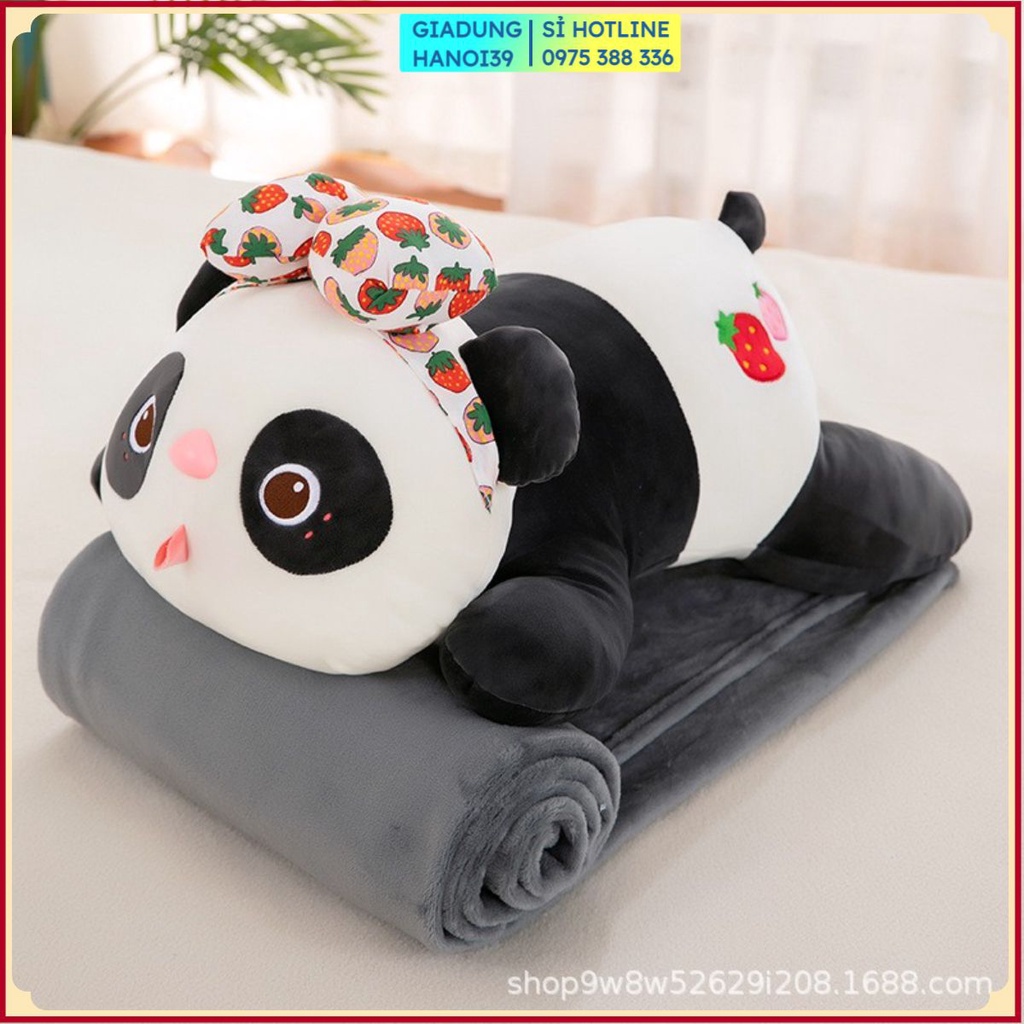 Bộ chăn gối văn phòng 3 trong 1 hình thú size to, Gấu bông cute &amp; gối mền hình gấu trúc đa năng