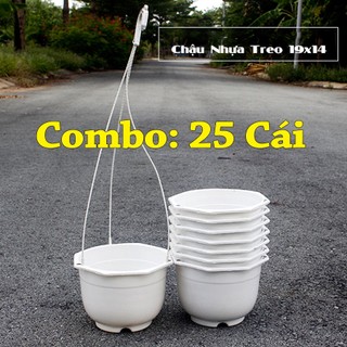 Combo 25 chậu treo trắng trơn đường kính 20x15cm có dây treo-0077470