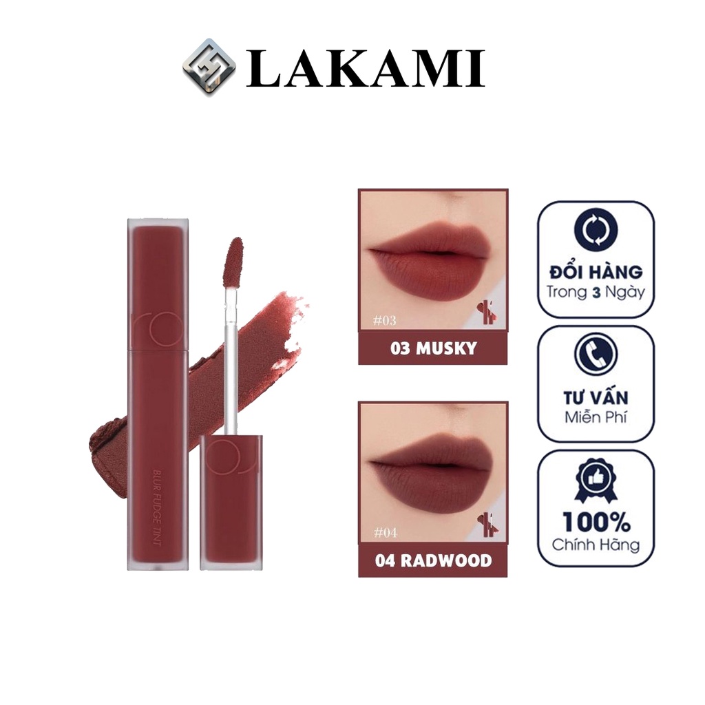 Son kem lì Romand Blur Fudge Tint Màu 04 Radwood: Nâu gỗ trầm ấm ( lakami.beauty )