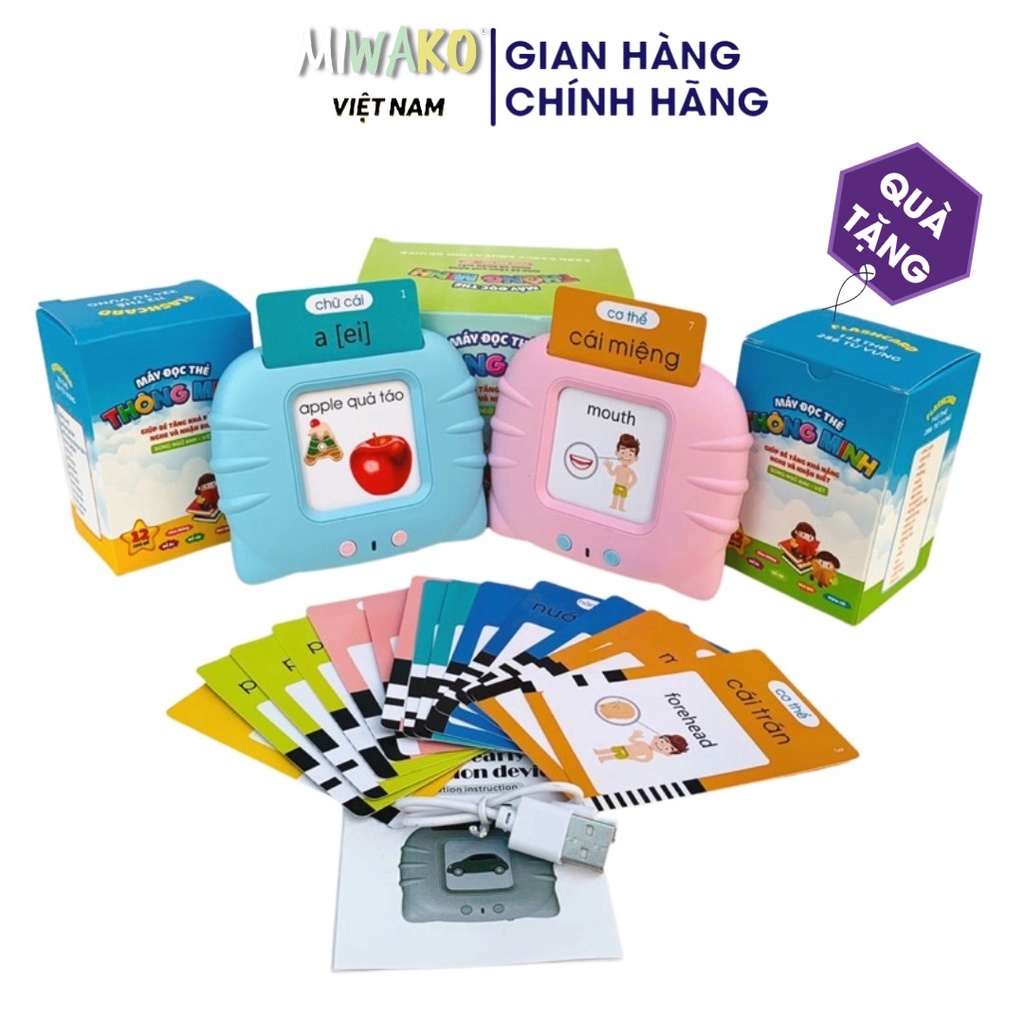 Máy Đọc Thẻ Song Ngữ Anh Việt Cho Bé Miwako Tặng Kèm Dây Sạc và Thẻ Flashcard - Miwako Official Store