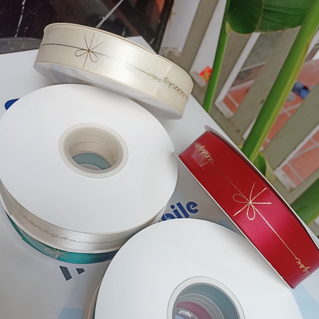 ❤️❤️Ruy Băng Màu In Chữ "Thank You" 2.5Cm Dài 47m Đóng Gói Quà Tặng