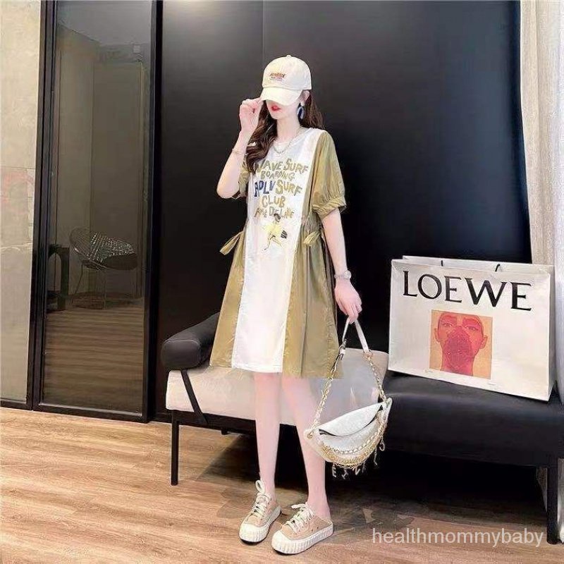 Trang Phục Cho Con Bú Váy Liền Đi Ra Ngoài  Tay Ngắn  Dài Bà Bầu Rộng Rãi Phối Màu Chít EoTÁo Sơ Mi  Áo Cho Con Bú