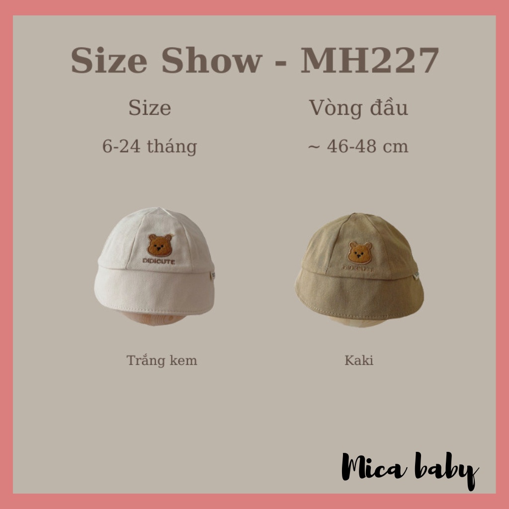 Mũ bucket trẻ em đính gấu phòng cách Hàn Quốc thời trang đáng yêu cho bé MH227 Mica baby