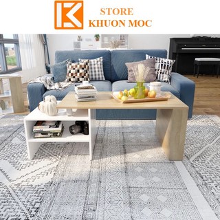 Bàn trà , Bàn sofa phòng khách 2 tầng trắng kết hợp vân gỗ sồi đẹp phòng khách KM36.5