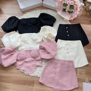 Set cúp tay bồng chân váy phối đá 906