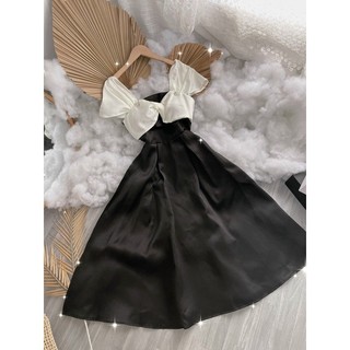 ❤️❤️❤️❤️❤️ ĐẦM MIDI PHI ĐEN PHỐI TRẮNG NƠ NGỰC