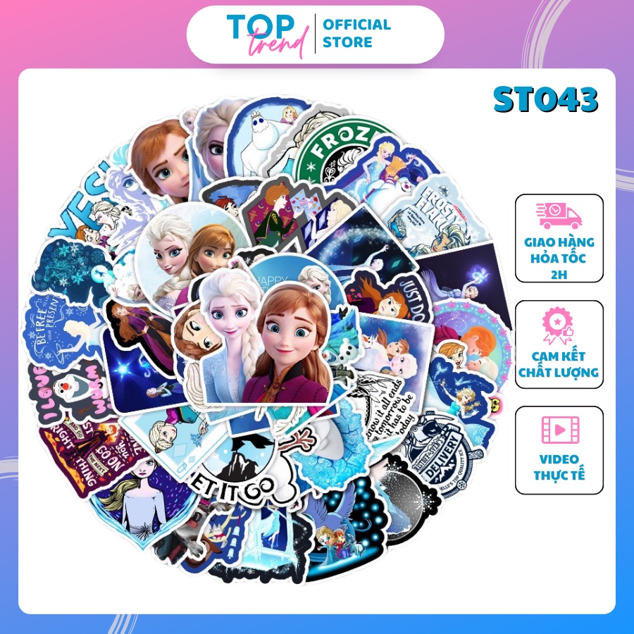 Sticker cute SET 50 TẤM Công chúa ELSA, hình dán trang trí dễ thương cho bé, chống thấm nước - TOP TREND