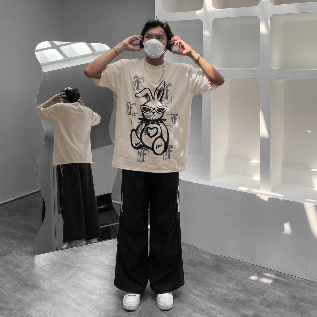 Áo thun hình thỏ đeo kính form rộng unisex  Áo phông cotton 3158 tay lỡ 2 màu trẻ trung ANASHOP9X