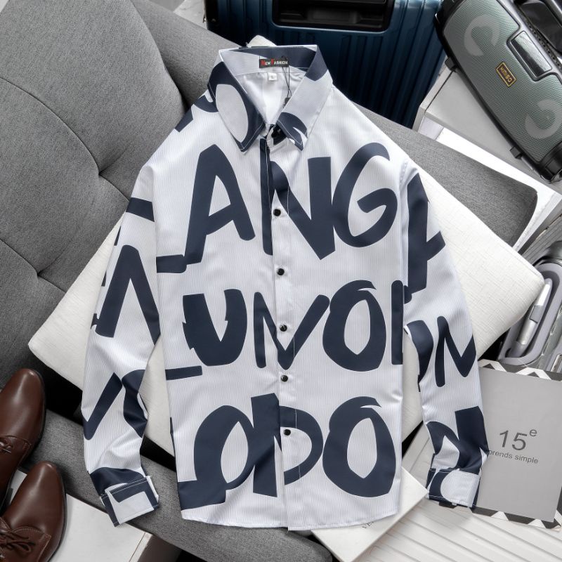 Áo sơmi nam họa tiết  LANTINO chất vải cotton lụa mềm mịn họa tiết sắc nét