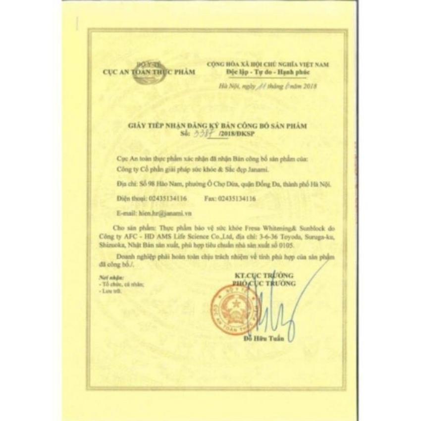 Viên uống trắng da và chống nắng nội sinh FRESA  WHITENING & SUNBLOCK  hộp 90 viên Nhật bản mẫu mới 2023