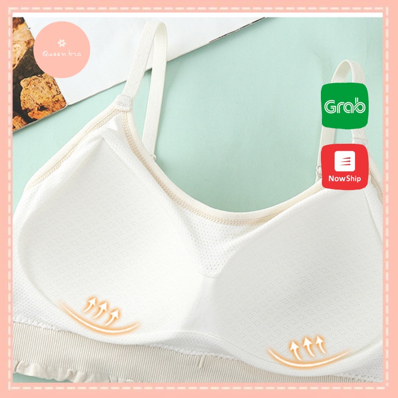 Áo bra cotton hai dây thun tăm cao cấp, thiết kế viền nhún mềm mại, Queen.Nga