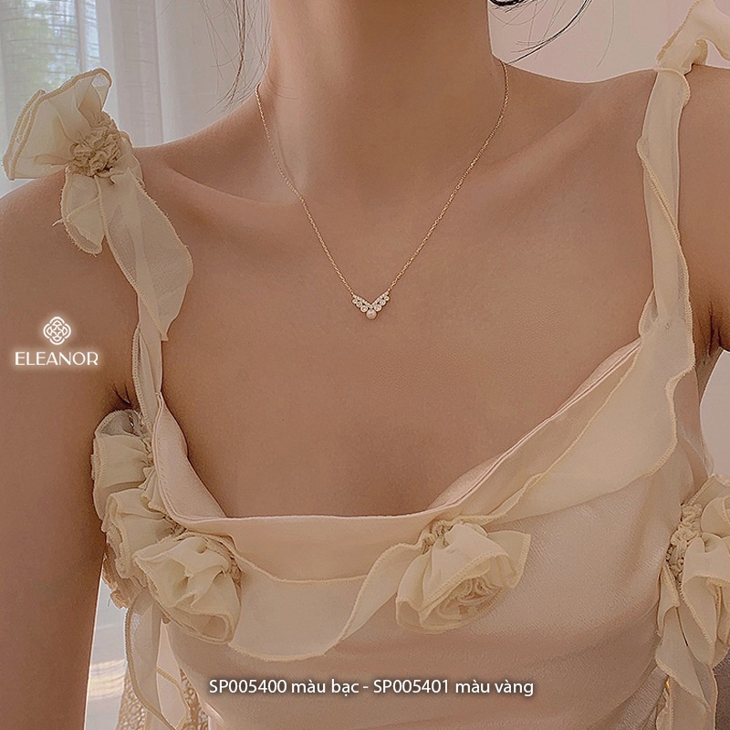 Dây chuyền nữ bạc 925 Eleanor Accessories mặt dáng chữ V đính đá ngọc trai nhân tạo phụ kiện trang sức 5400