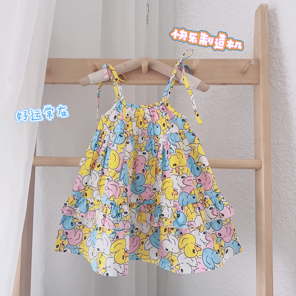 Váy Hoa Nhí 2 Dây Bé Gái WOWKIDS Tùng Váy Phối Bèo Họa Tiết Dễ Thương Cho Bé Từ 10-19kg