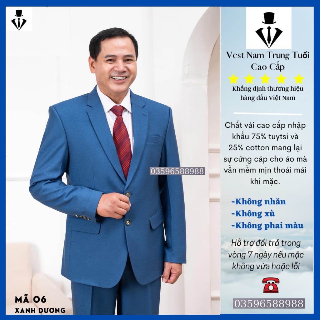Bộ Vest Trung niên Hồng Ngọc, Vest trung niên 2 khuy vải tuýp si nhập khẩu ( tặng cà vạt )