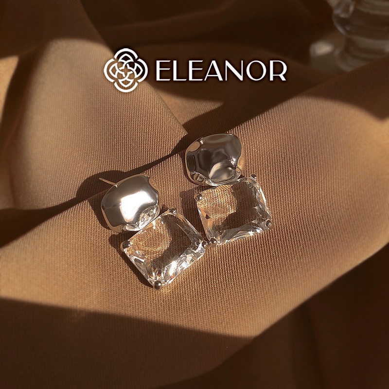 Bông tai nữ chuôi bạc 925 Eleanor Accessories đính đá vuông trong suốt phụ kiện trang sức 5451