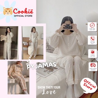Đồ Ngủ Nữ Pyjama Chất Đũi Xốp Hàn Đẹp, Bộ Mặc Nhà Dễ Thương Cổ Trụ Tay Dài Bo Chun, Quần Dài Xinh Xắn PYXOX