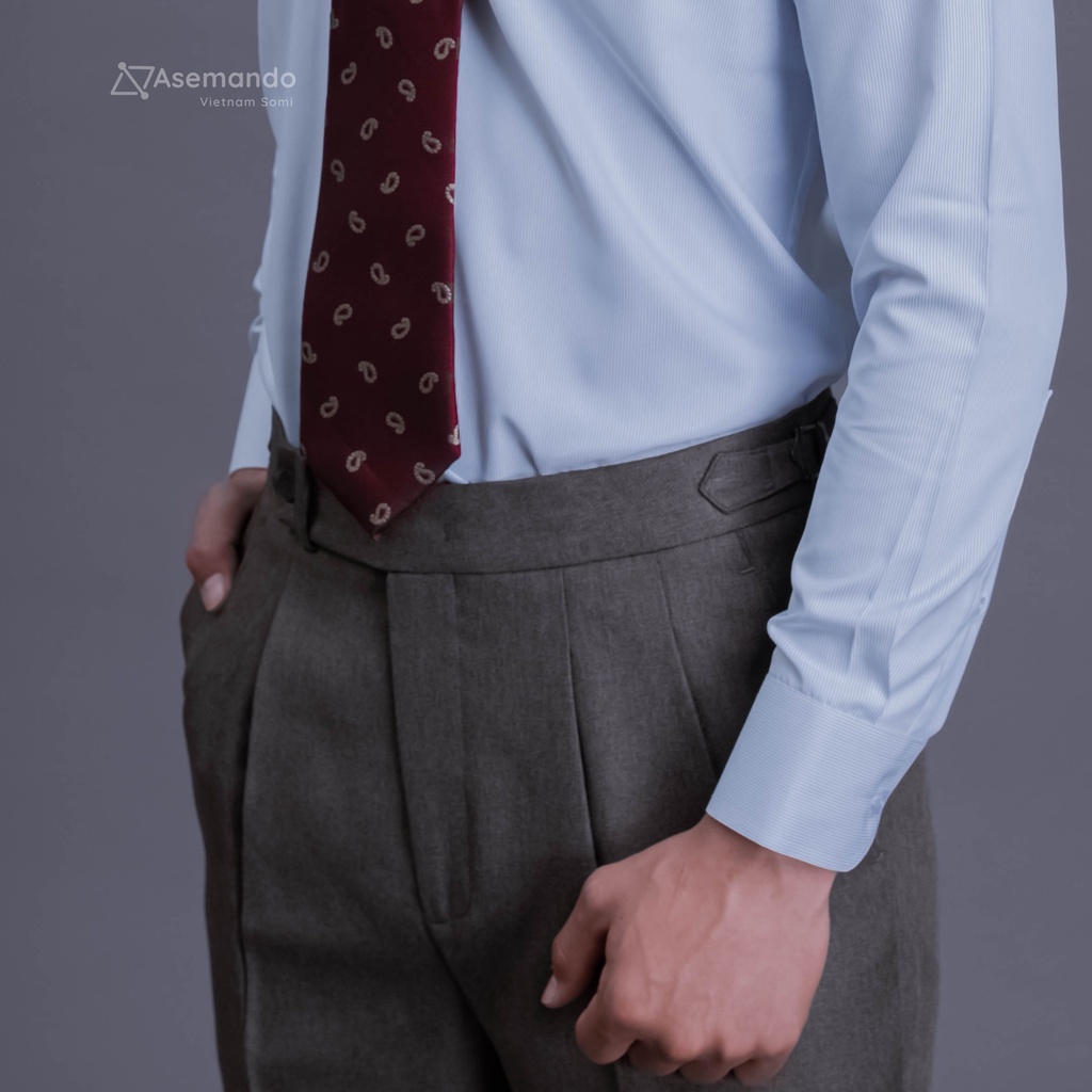 Quần sidetab nam Asemando xanh xám cạp trung quần âu nam Sartorial