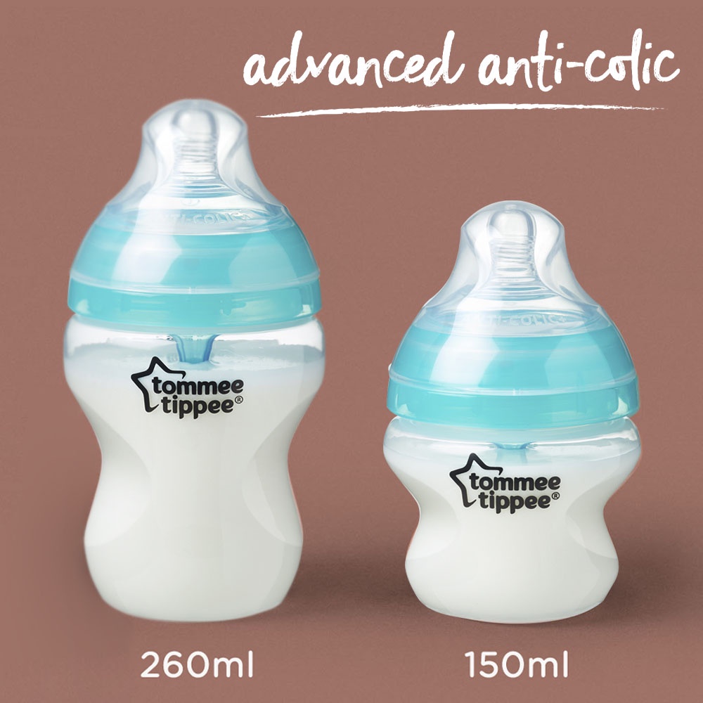 Bình Sữa Siêu Chống Đầy Hơi Kèm Báo Nhiệt Tommee Tippee 150ml, 260ml, Núm Ty Đi Kèm