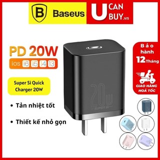 Bộ cốc cáp sạc nhanh baseus 20w si cho ai phôn, củ sạc nhanh baseus 20w super si mini usb c hỗ trợ sạc nhanh qc3.0 pd