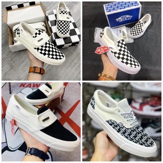 Giày thể thao vanz, van caro dây, giày vans dán caro lười đen trắng nam nữ