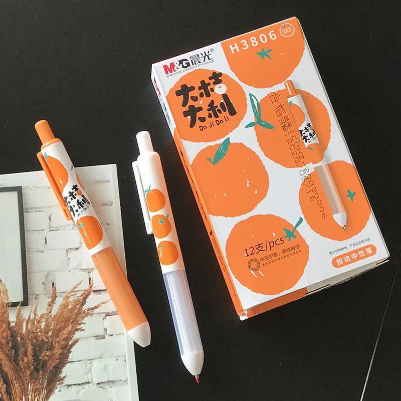 Bút Gel MG H3806 Ngòi 0.5mm Mực Đen Hoạ Tiết Quả Cam Xinh Xắn