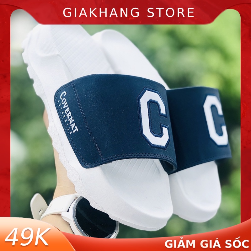 Dép quai ngang Convernate nam nữ màu trắng chữ C xanh lục đủ size nam nữ