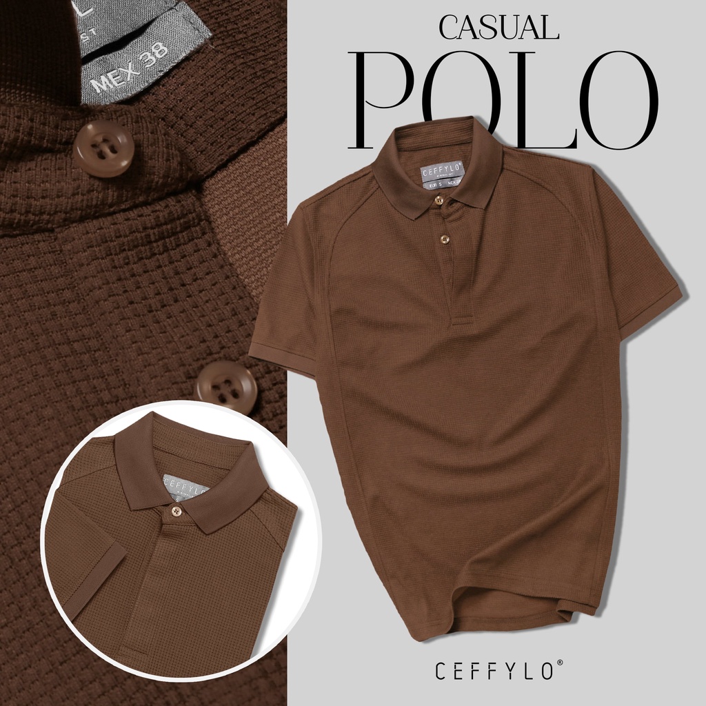 Áo Polo Nam Cộc Tay Có Gân Màu Nâu Đậm Ceffylo Chất Liệu Cotton Kiểu Dáng Trẻ Trung Form Slimfit Thời Trang Nam