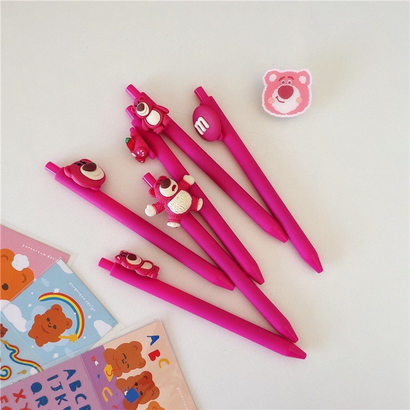 Bút Mực Gel Ngòi 0.5mm Màu Đen In Hình Gấu / Dâu Tây Dễ Thương Cho Học Sinh - 💖💖