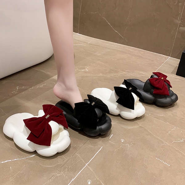 Dép bánh mì nơ dễ thương mẫu mới mặc bên ngoài đế mềm