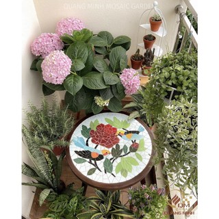 Bàn trà, cà phê mosaic gốm Đôi Chim Uyên Ương sx tại Bát Tràng, Việt Nam