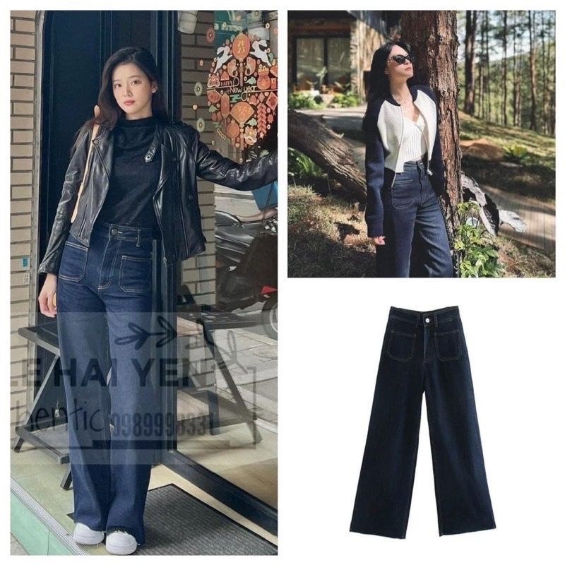 Quần jeans suông cạp cao Zara túi trước 2 màu