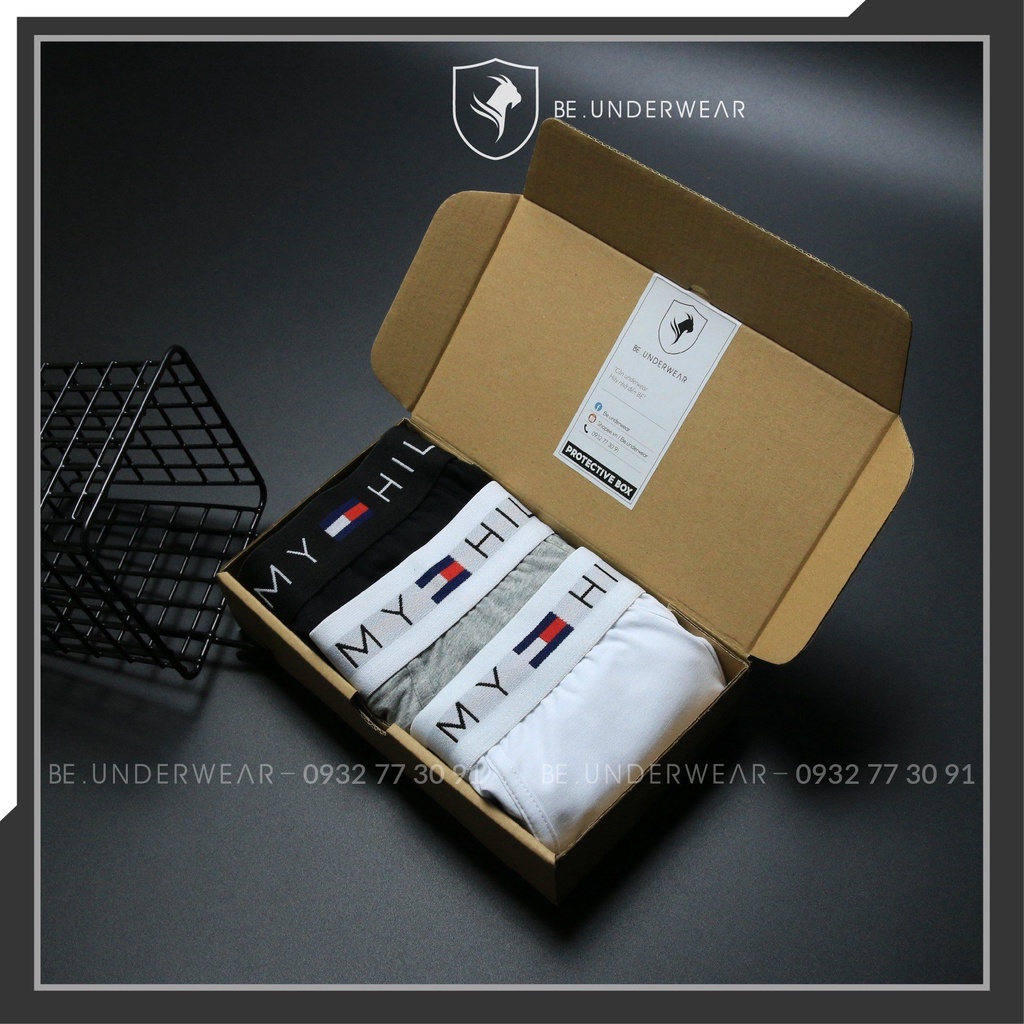 Combo 3 quần sịp nam boxer dạng đùi thun cotton mềm mịn Be Underwear màu trắng, xám, đen BTO1CB