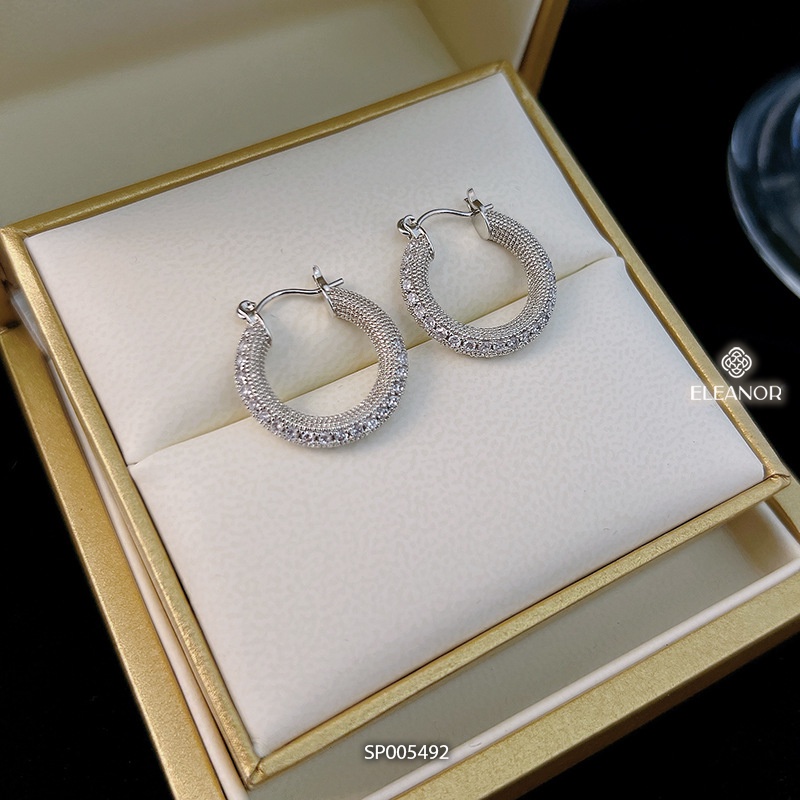 Bông tai nữ chuôi bạc 925 Eleanor Accessories hình tròn đính đá phụ kiện trang sức 5492