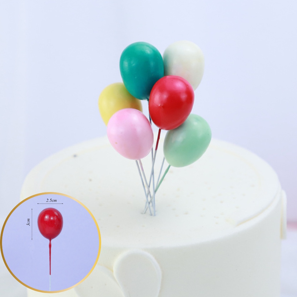 set 6 bóng nhựa sắc màu trang trí bánh