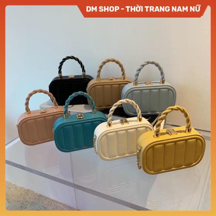 Túi Xách Đeo Chéo Cầm Tay Nữ Hình Vuông Nhỏ , Túi Sách đeo vai quai xoắn điệu màu trắng xanh đen Thời Trang DM Shop