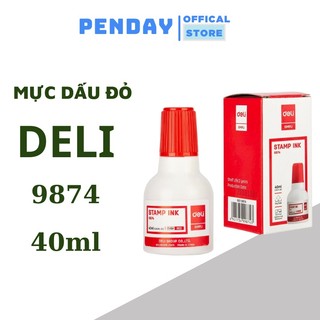 Mực dấu đỏ deli 9874 - 40ml - mực dấu lăn tay công chứng - penday store