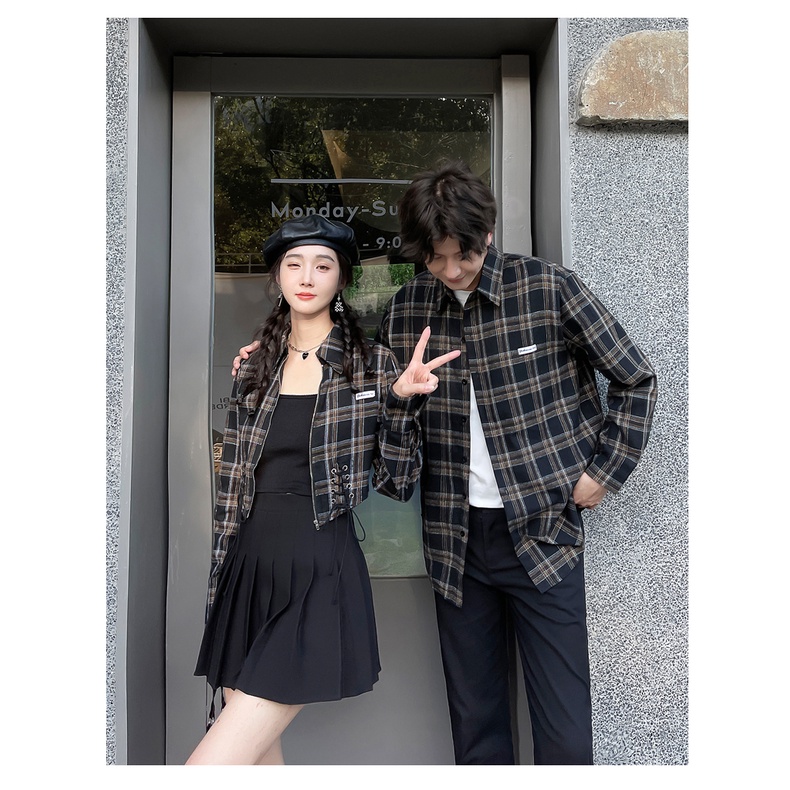 Bộ đôi LE SOLEIL SET áo sơ mi croptop khoá zip thắt dây cùng áo sơ mi dài tay