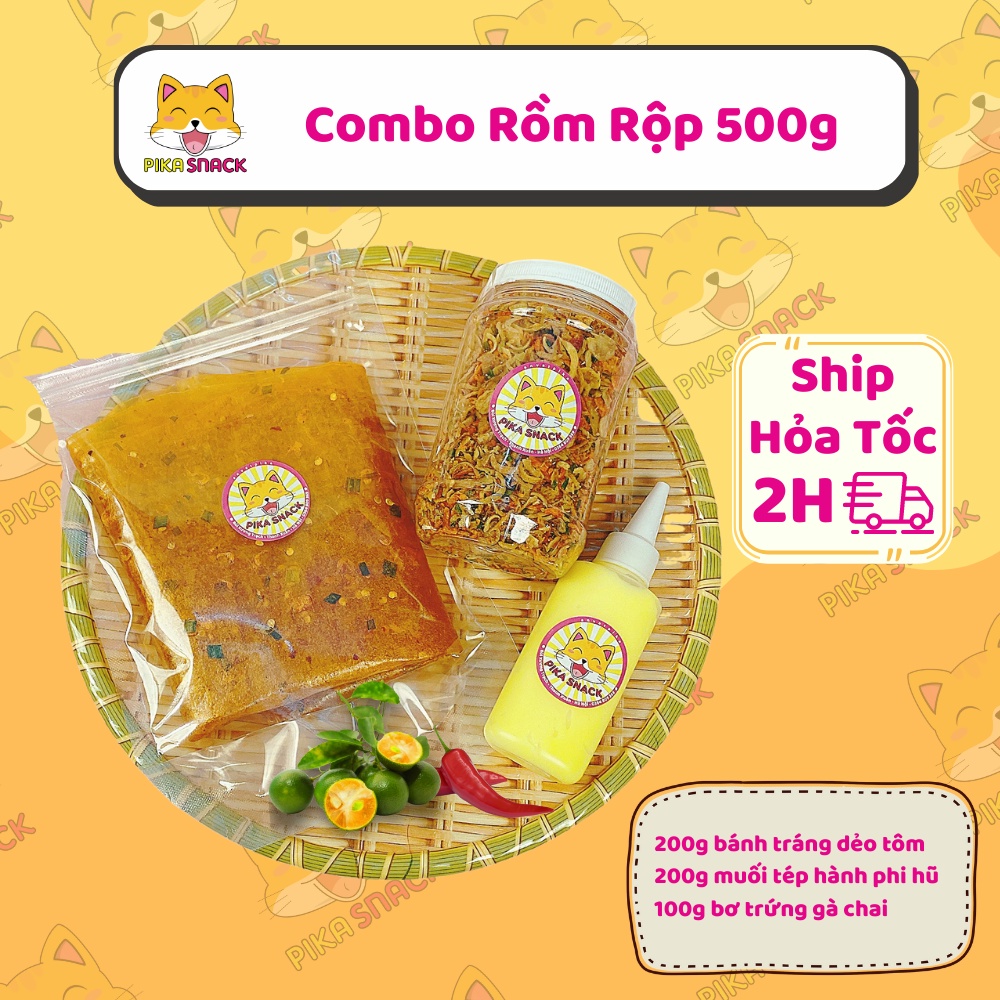 Bánh Tráng Phơi Sương PIKA SNACK hũ muối tép hành phi giòn thơm tiện dụng _ Đồ Ăn Vặt Hà Nội _ CBPHOSUOGRR500G