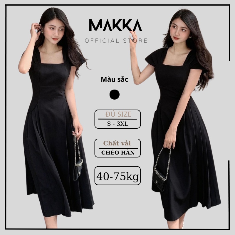 [Mã FADEP2212 giảm 10k đơn từ 99k] Đầm thiết kế MAKKA bigsize váy cổ vuông tiểu thư dự tiệc đầm đen phong cách 593