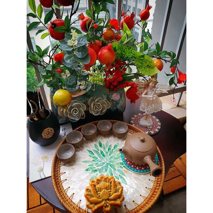 Mâm Khảm Trai Đường Kính 50cm, Mâm Mây Tre Đan Dercor, Khay Mây Đựng Đồ Đa Năng Decor Trang Trí Nhà Cửa