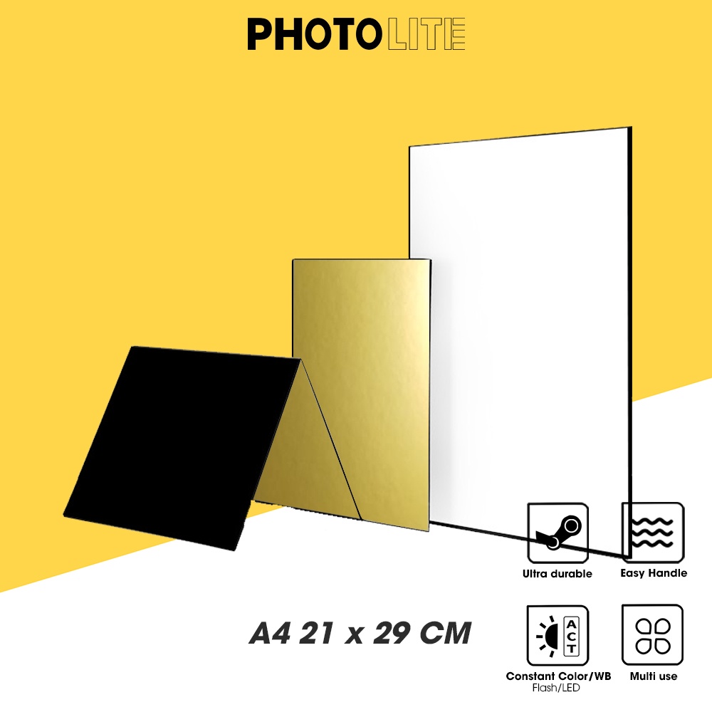 Tấm hắt sáng vàng và trắng A4 Photolite PA101 giúp bù sáng cho chụp ảnh sản phẩm, đồ ăn, mỹ phẩm
