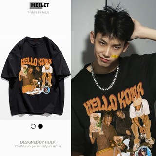 Áo Thun Nam Họa Tiết Hello Kom HeiLit Phông Tay Lỡ Chất Vải Cotton Co giãn Chuẩn Form Unisex