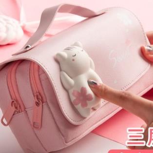 Túi đựng bút 2 ngăn cỡ lớn hình mèo 3d dễ thương